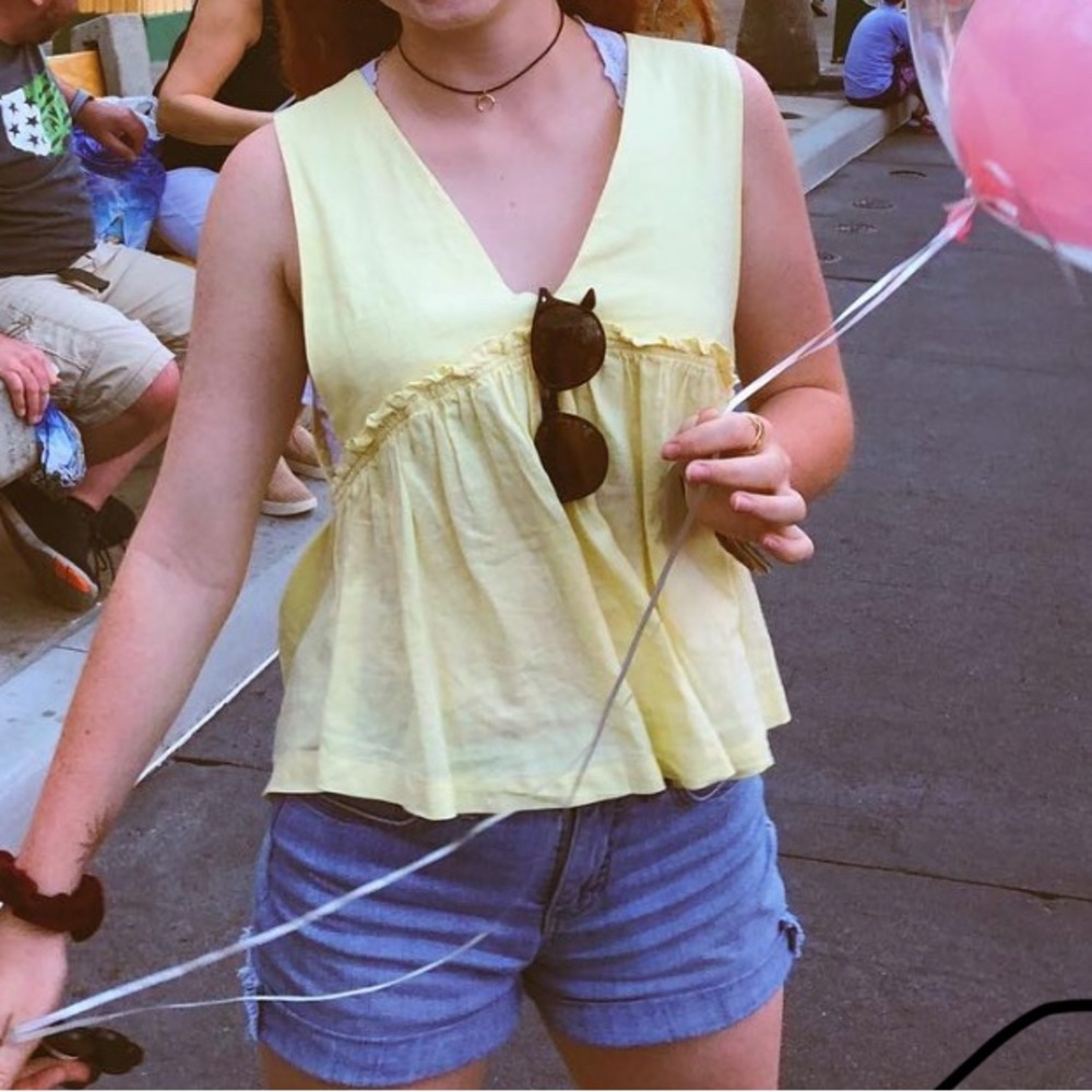 Urban Outfitters Yellow Ruffled Sleeveless Tank Top